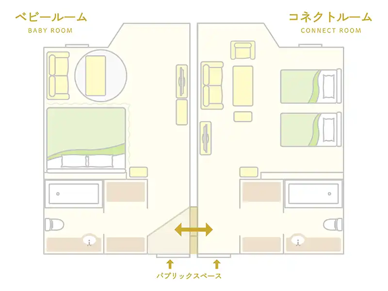 ベビールームと隣のコネクトルームの間取り図